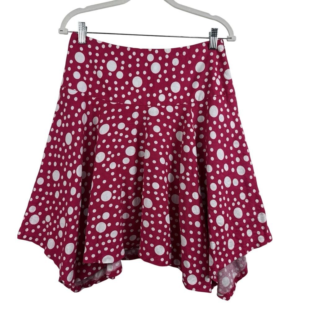 Larry Levine Pink Polka Dot Skirt Size 6 Linen Blend Asymmetrical Hem Fairycore